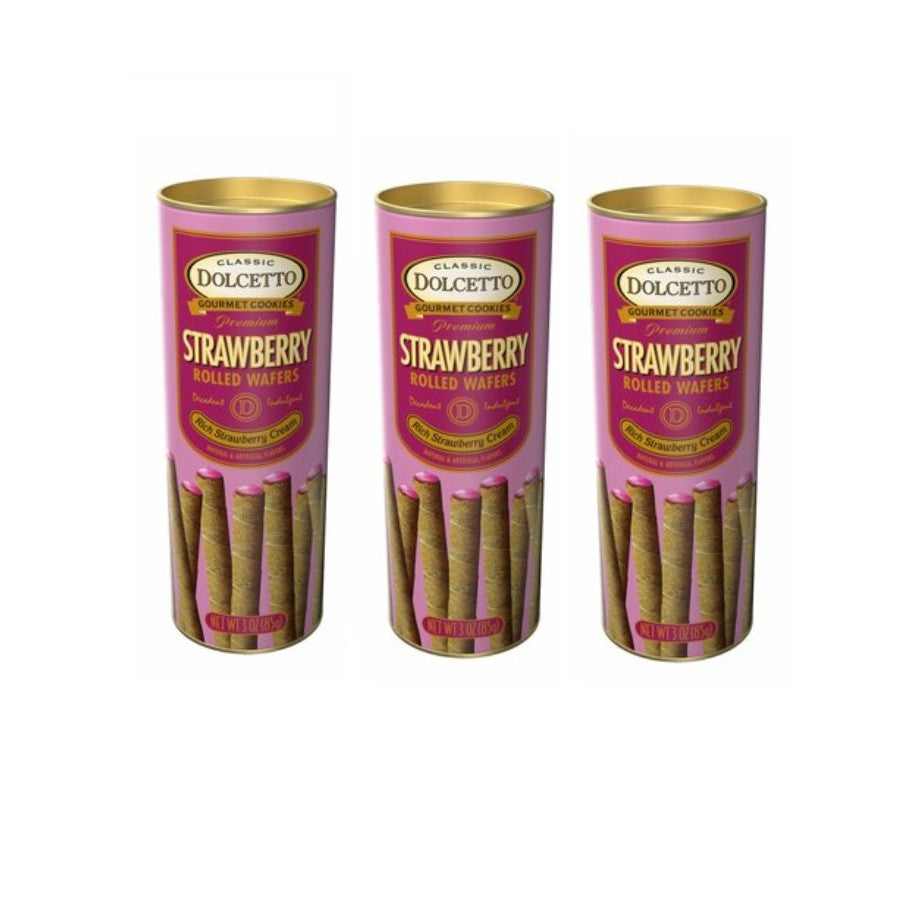 Dolcetto Wafer Rolls Canister Strawberry 3 oz - My Essentials Club